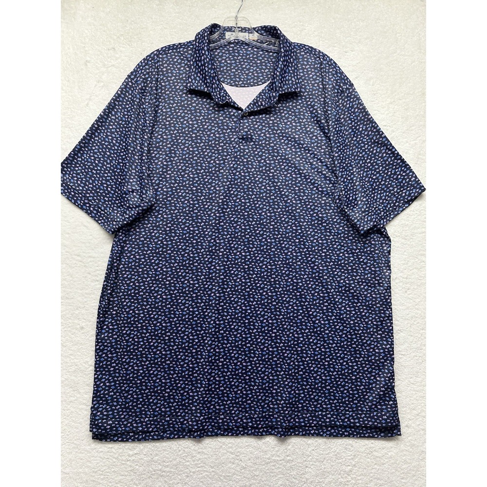 Peter Millar Mens Size XL Blue Featherweight Fish Print Polo Shirt (V1)